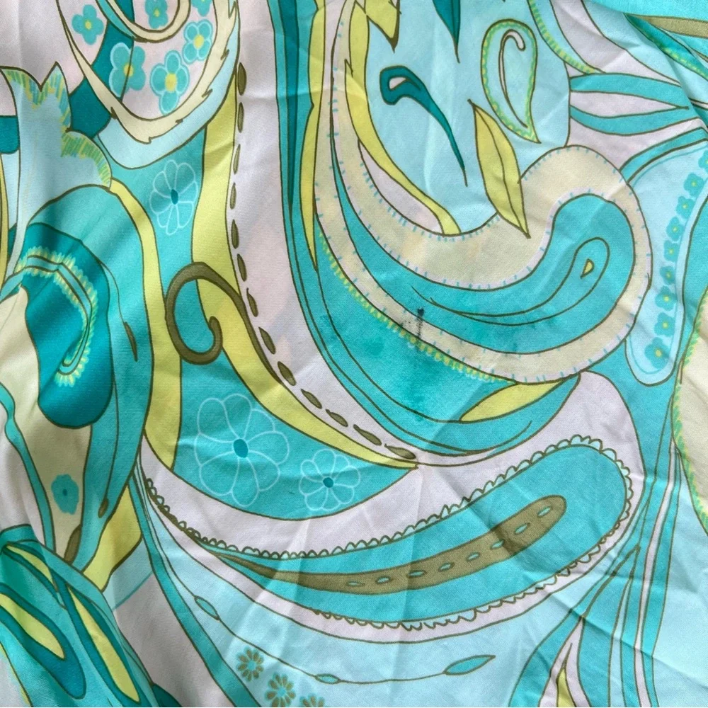 ZARA Sea Green Spring Multicolor 100% Viscose A Line Side Zip Midi Skirt Sz L